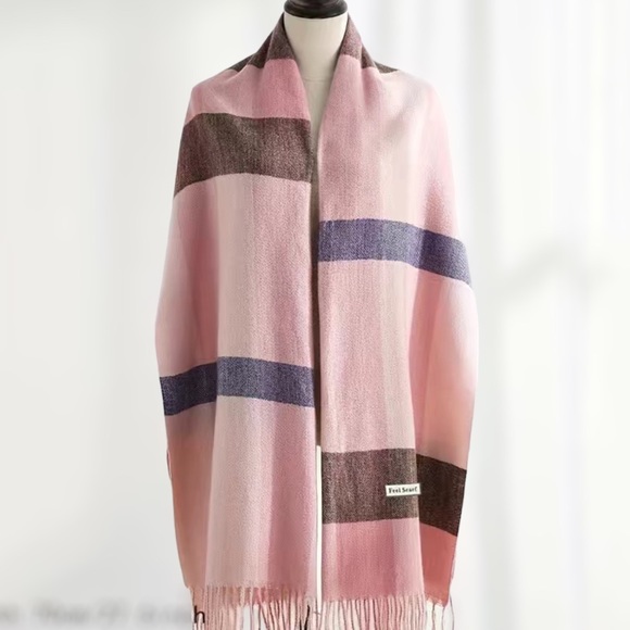 🌸Blanket Blush Pink Scarf Plaid 70” X 27” - Picture 2 of 6